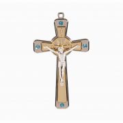 5" Two Tone Nickel Cross With Light Blue Crystal Stone