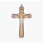 5" Two Tone Nickel Cross With Pink Crystal Stone