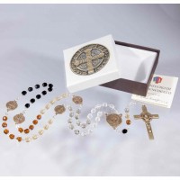 5x6mm Brown Glass Bead St Benedict Five Color Rosary