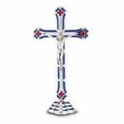 6'' Standing Silver Plated Blue Enameled Salerni Cross