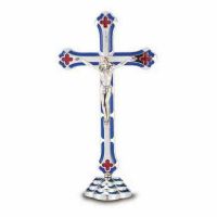 6'' Standing Silver Plated Blue Enameled Salerni Cross