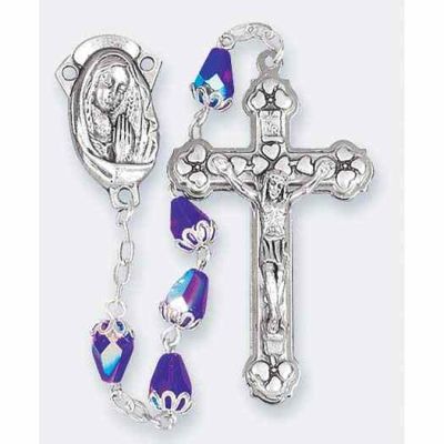 6mm Sapphire Tear Shape Single Capped Glass Beads Rosary - 846218011397 - 01130SP