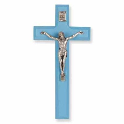7 inch Blue Wood Cross With Silver Corpus - 846218023628 - 41A-7B1
