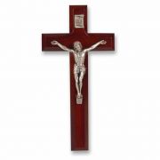 7 inch Dark Cherry Cross with Silver Jesus First Communion Cross