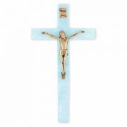 7 inch Pearlized Blue Cross With Antiqued Gold Corpus