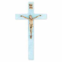 7 inch Pearlized Blue Cross With Antiqued Gold Corpus
