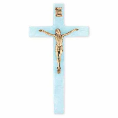 7 inch Pearlized Blue Cross With Antiqued Gold Corpus -  - 41M-7BP
