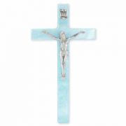 7 inch Pearlized Blue Cross With Fine Pewter Corpus