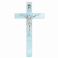 7 inch Pearlized Blue Cross With Fine Pewter Corpus