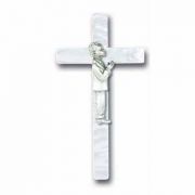 7 inch Pearlized Cross w/Antiqued Pewter First Communion Boy