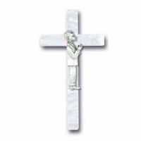 7 inch Pearlized Cross w/Antiqued Pewter First Communion Boy