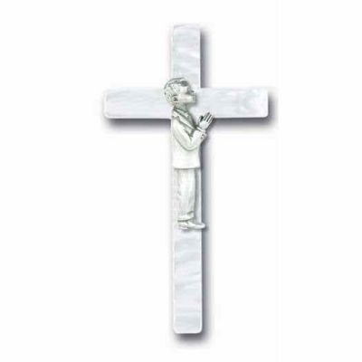 7 inch Pearlized Cross w/Antiqued Pewter First Communion Boy - 846218054806 - 83B-7WP