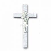 7 inch Pearlized Cross w/Antiqued Pewter First Communion Girl