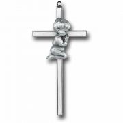 7 inch Pearlized Gold Plated Cross with Genuine Pewter Praying Boy