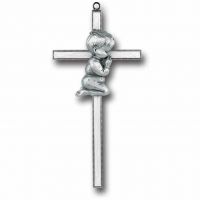 7 inch Pearlized Gold Plated Cross with Genuine Pewter Praying Boy
