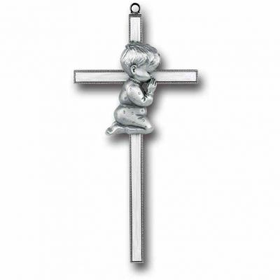 7 inch Pearlized Gold Plated Cross with Genuine Pewter Praying Boy - 846218023741 - 85B-7G9