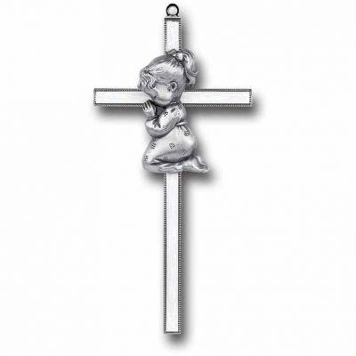 7 inch Pearlized Gold Plated Cross with Genuine Pewter Praying Girl - 846218023789 - 85G-7G9