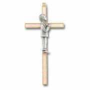 7 inch Pearlized Gold Plated First Communion Cross w/Pewter Boy