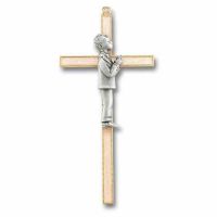 7 inch Pearlized Gold Plated First Communion Cross w/Pewter Boy