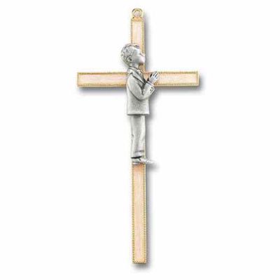 7 inch Pearlized Gold Plated First Communion Cross w/Pewter Boy - 846218029774 - 82B-7G9