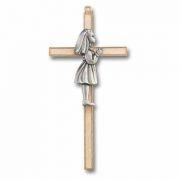 7 inch Pearlized Gold Plated First Communion Cross w/Pewter Girl