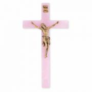7 inch Pearlized Pink Cross w/Antiqued Gold Corpus