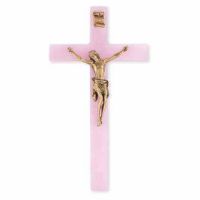 7 inch Pearlized Pink Cross w/Antiqued Gold Corpus