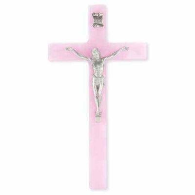 7 inch Pearlized Pink Cross With Fine Pewter Corpus -  - 41P-7PP