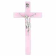 7 inch Pearlized Pink Cross With Pewter Corpus