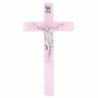7 inch Pearlized Pink Cross With Pewter Corpus
