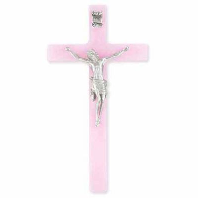7 inch Pearlized Pink Cross With Pewter Corpus -  - 50P-7PP