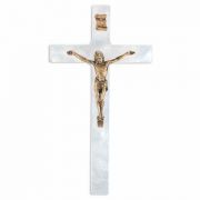 7 inch Pearlized White Cross With Antiqued Gold Corpus