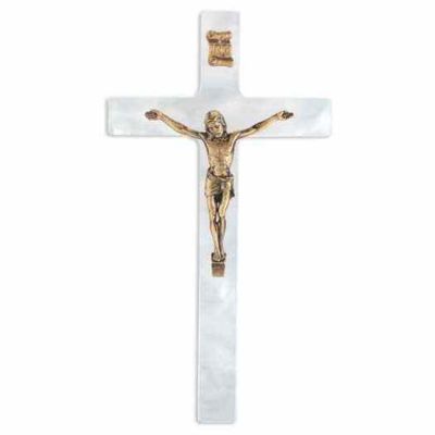 7 inch Pearlized White Cross With Antiqued Gold Corpus - 846218070448 - 41M-7WP