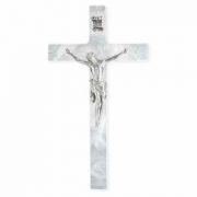 7 inch Pearlized White Cross With Fine Pewter Corpus