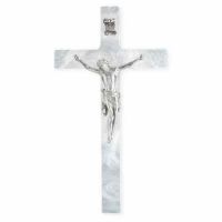 7 inch Pearlized White Cross With Fine Pewter Corpus