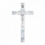7 inch Pearlized White Cross With Pewter Corpus