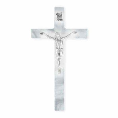 7 inch Pearlized White Cross With Pewter Corpus - 846218070493 - 41P-7WP