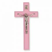 7 inch Pink Wood Cross With Antique Silver Corpus