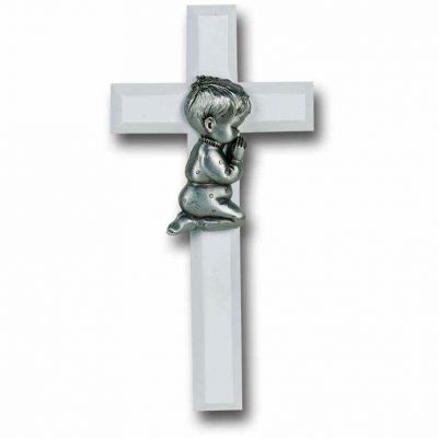 7 inch White Cross with Genuine Pewter Praying Boy Figure - 846218023727 - 85B-7L1
