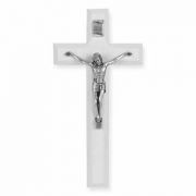 7 inch White Wood Cross With Antique Silver Corpus