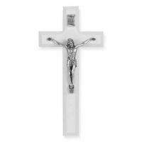 7 inch White Wood Cross With Antique Silver Corpus
