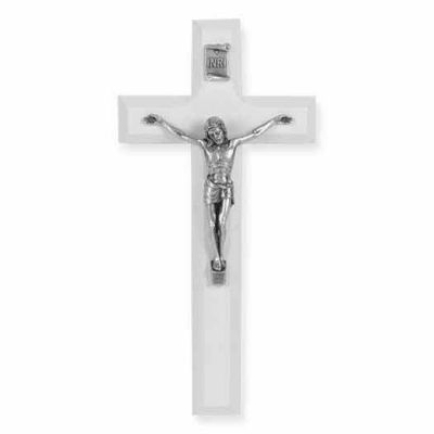 7 inch White Wood Cross With Antique Silver Corpus - 846218023635 - 41A-7L1