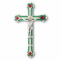 7'' Silver Plated Green Enameled Salerni Cross