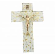 7in. Gold & Silver Rays On White Glass Cross With Gold Corpus