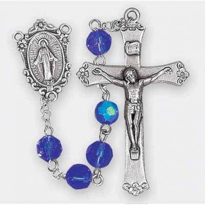 7mm Sapphire Tin Cut Multi Faceted Crystal Round Bead Rosary - 846218012318 - 01117SP