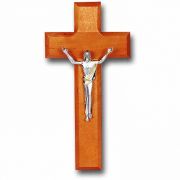 8 inch Cherry Wood Cross With Antique Silver (Giglio) Figure