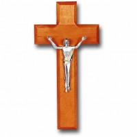 8 inch Cherry Wood Cross With Antique Silver (Giglio) Figure