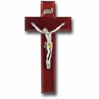 8 inch Dark Cherry Cross With Antique Silver (Giglio) Corpus