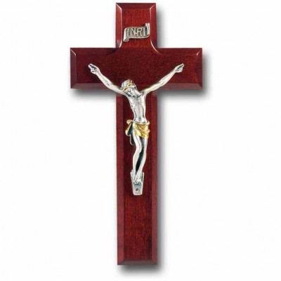 8 inch Dark Cherry Cross With Antique Silver (Giglio) Corpus - 846218023949 - 32A-8R1