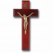 8 inch Dark Cherry Wood Cross With Museum Gold Corpus